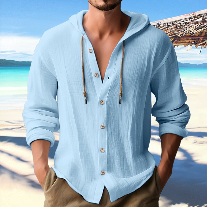 Cotton And Linen Shirt Hooded Sweater Button Long Sleeve | Luxury Home Accessories | Heulog Glow