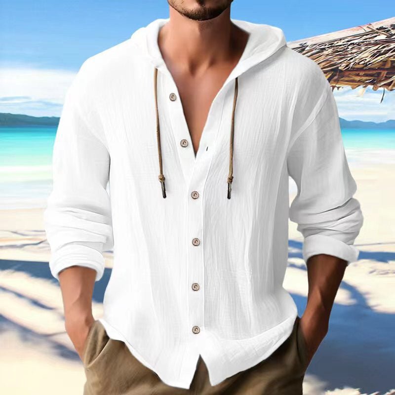 Cotton And Linen Shirt Hooded Sweater Button Long Sleeve | Luxury Home Accessories | Heulog Glow