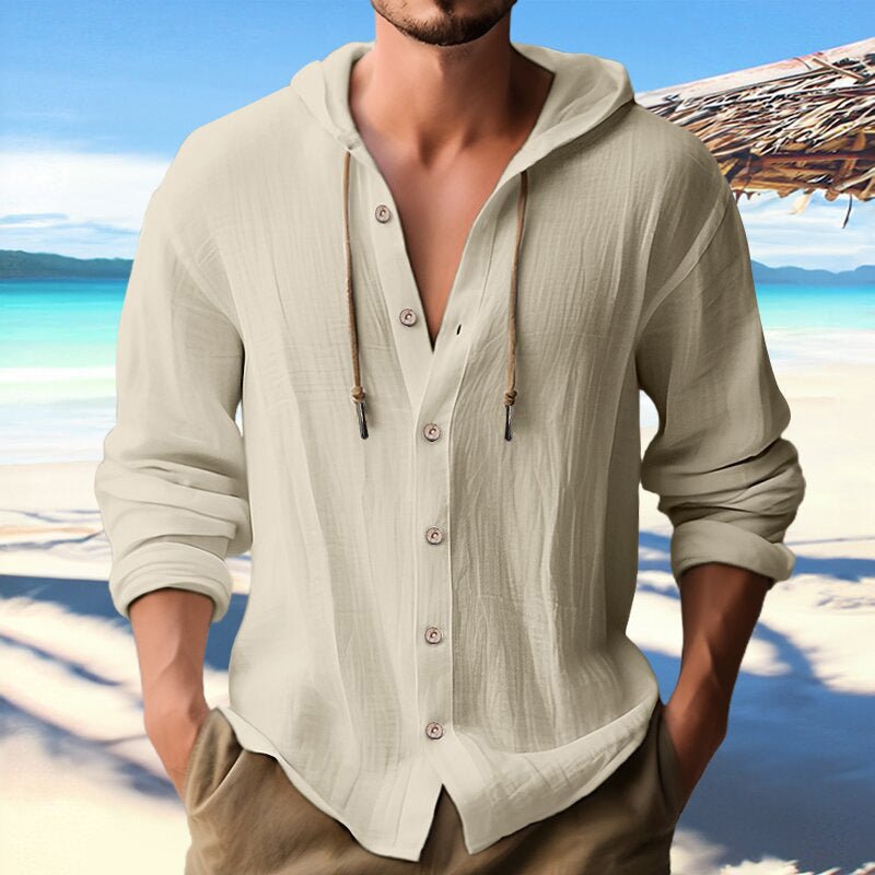 Cotton And Linen Shirt Hooded Sweater Button Long Sleeve | Luxury Home Accessories | Heulog Glow