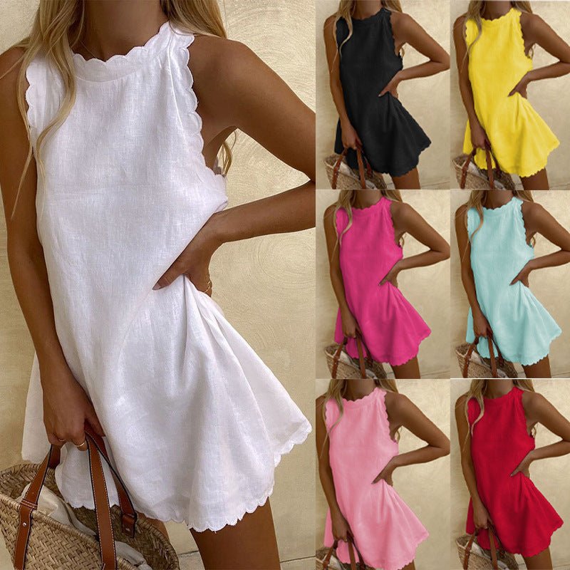 Cotton Hemp Solid Color Embroidered Ruffled Women's Dress | Luxury Home Accessories | Heulog Glow