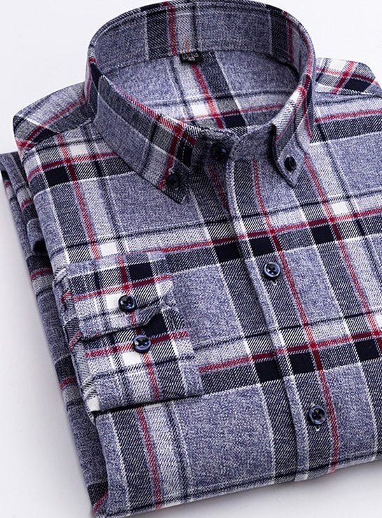 Cotton Plaid Shirt Men's Long-Sleeved Cotton Fleece Shirt | Luxury Home Accessories | Heulog Glow