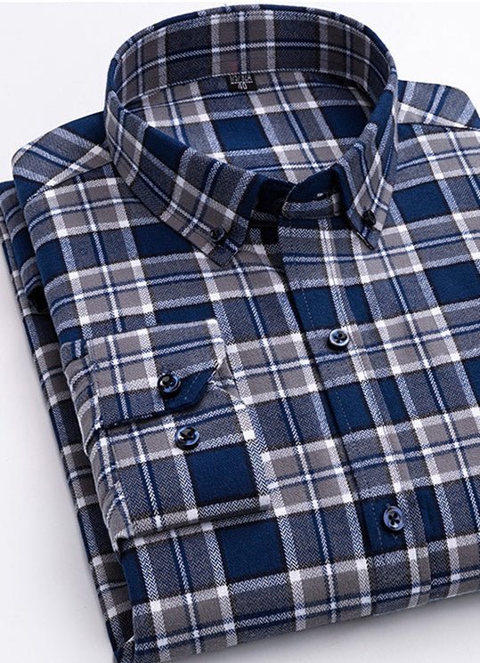 Cotton Plaid Shirt Men's Long-Sleeved Cotton Fleece Shirt | Luxury Home Accessories | Heulog Glow