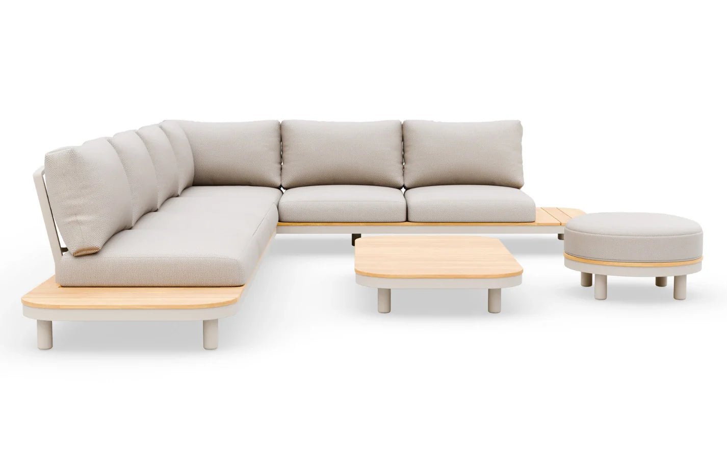 Cove 7 Seater Corner Garden Sofa Set | Solid Acacia Wood & Olefin Cushions | Luxury Home Accessories | Heulog Glow