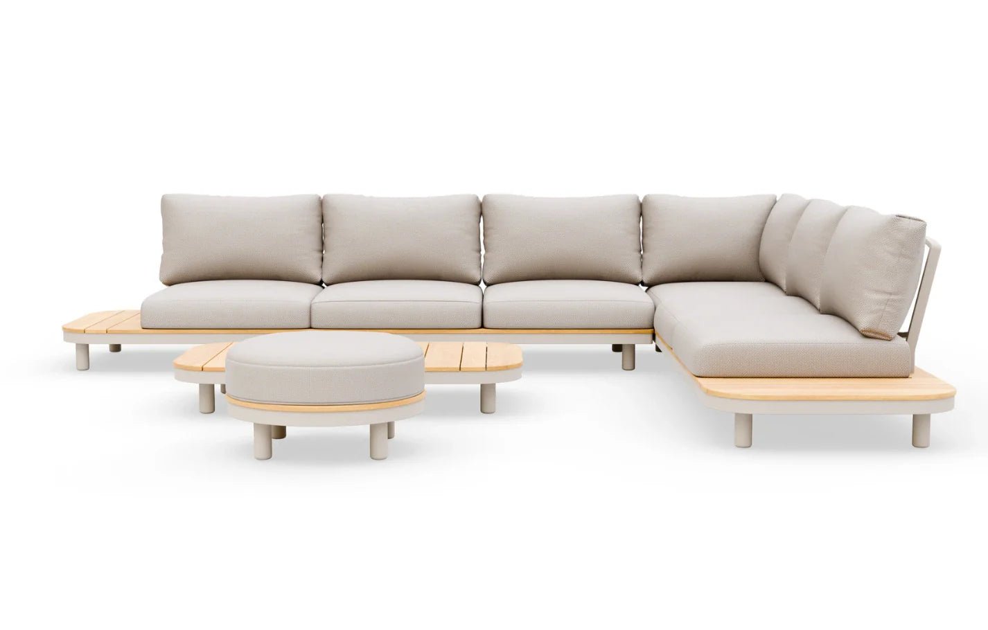 Cove 7 Seater Corner Garden Sofa Set | Solid Acacia Wood & Olefin Cushions | Luxury Home Accessories | Heulog Glow
