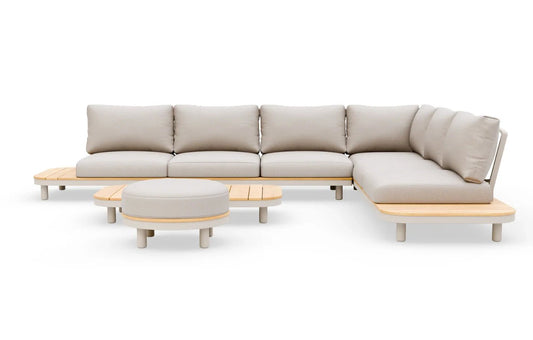 Cove 7 Seater Corner Garden Sofa Set | Solid Acacia Wood & Olefin Cushions | Luxury Home Accessories | Heulog Glow