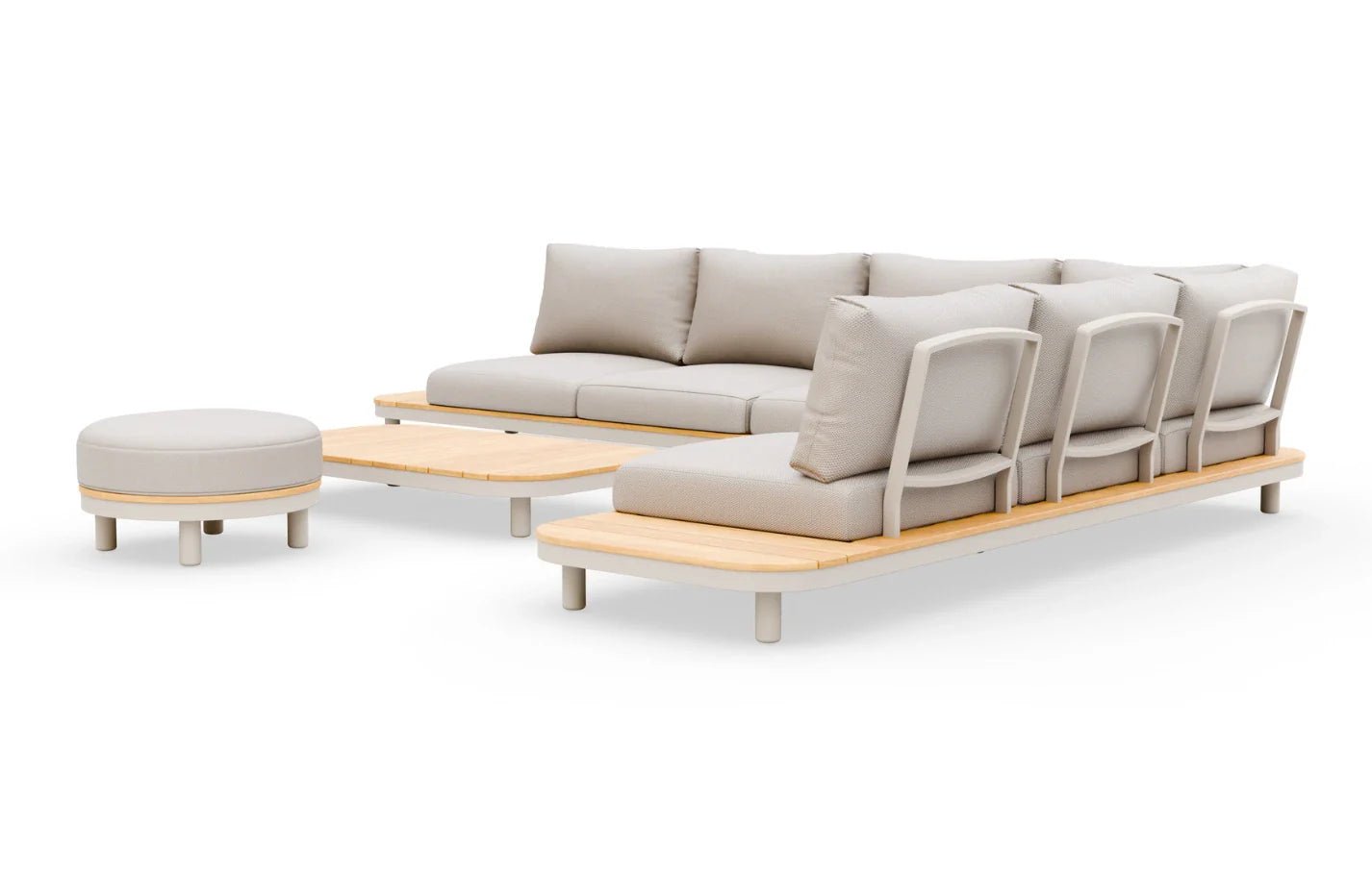 Cove 7 Seater Corner Garden Sofa Set | Solid Acacia Wood & Olefin Cushions | Luxury Home Accessories | Heulog Glow