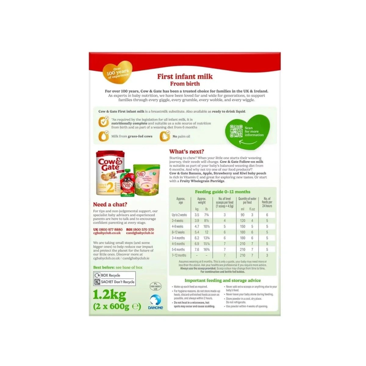 Cow & Gate 1 First Infant Milk Formula from Birth 1.2kg (2x600g) | Luxury Home Accessories | Heulog Glow