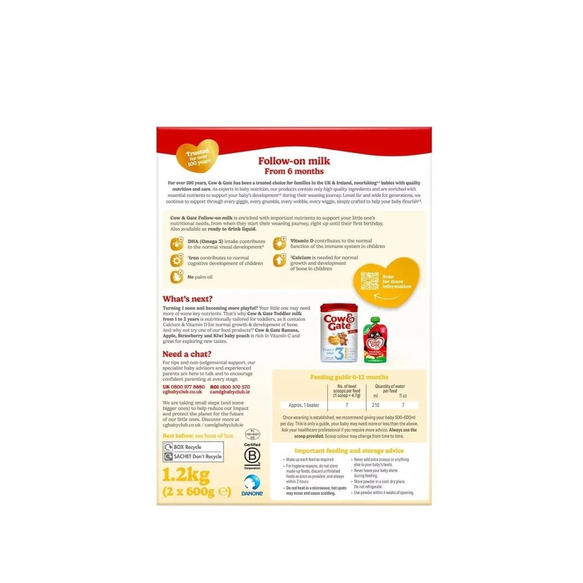 Cow & Gate 2 Follow On Milk Formula 6-12 months 1.2kg (2x600g) | Luxury Home Accessories | Heulog Glow