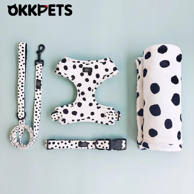 Cow Print Dog Set - Collar, Lead & Harness 3 in 1 | Luxury Home Accessories | Heulog Glow
