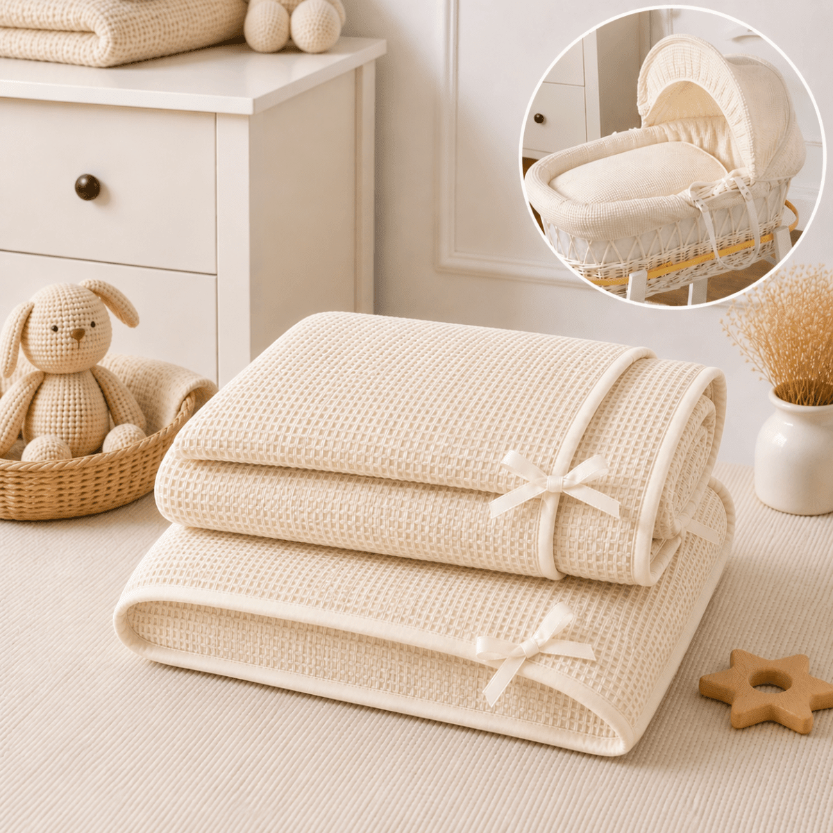 Cream Waffle Moses Basket Bedding Set (Basket Not Included!) | Luxury Home Accessories | Heulog Glow