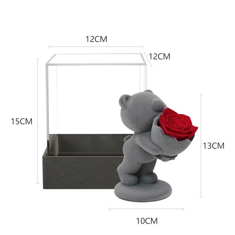 Creative Flocking Rose Bouquet Confession Bear Valentine's Day Gift | Luxury Home Accessories | Heulog Glow