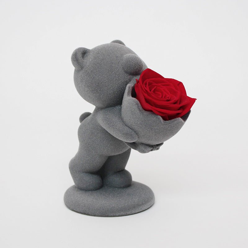 Creative Flocking Rose Bouquet Confession Bear Valentine's Day Gift | Luxury Home Accessories | Heulog Glow