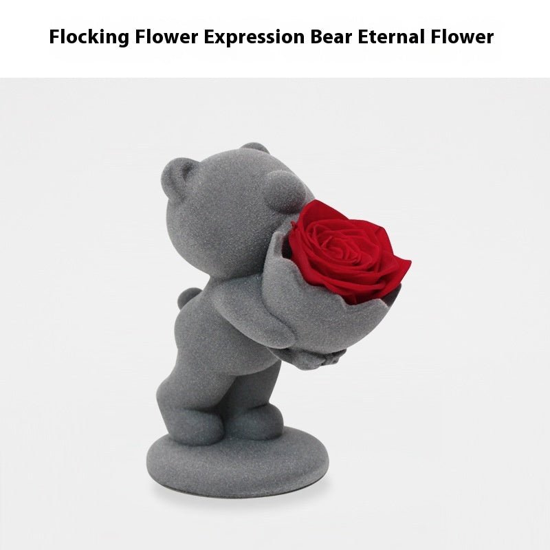 Creative Flocking Rose Bouquet Confession Bear Valentine's Day Gift | Luxury Home Accessories | Heulog Glow