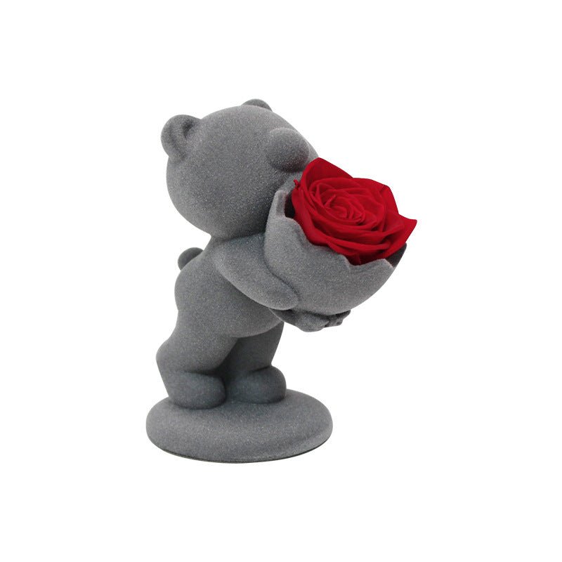 Creative Flocking Rose Bouquet Confession Bear Valentine's Day Gift | Luxury Home Accessories | Heulog Glow