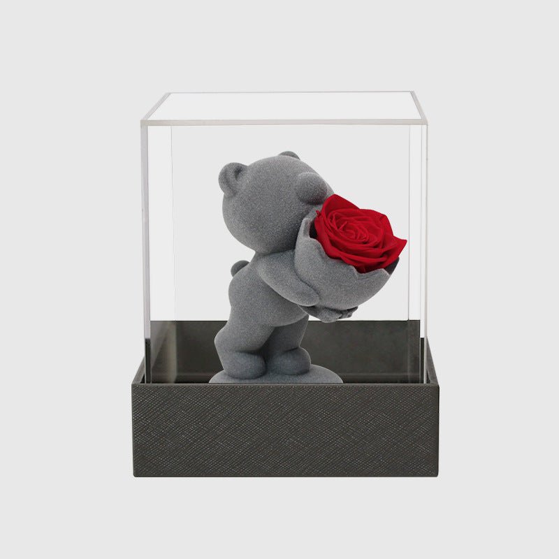 Creative Flocking Rose Bouquet Confession Bear Valentine's Day Gift | Luxury Home Accessories | Heulog Glow