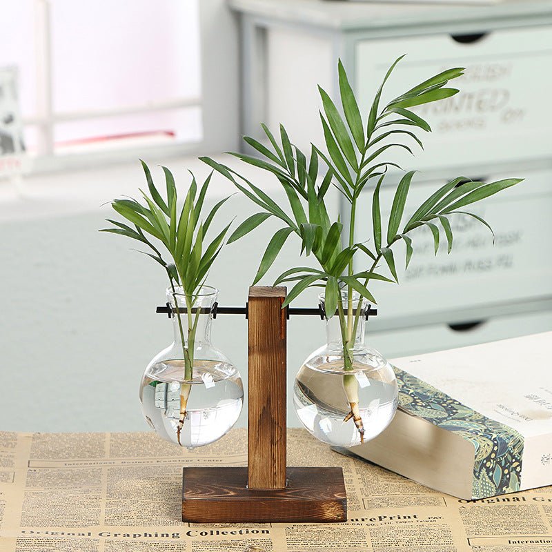 Creative Wooden Glass Bottle Plant Vase | Luxury Home Accessories | Heulog Glow