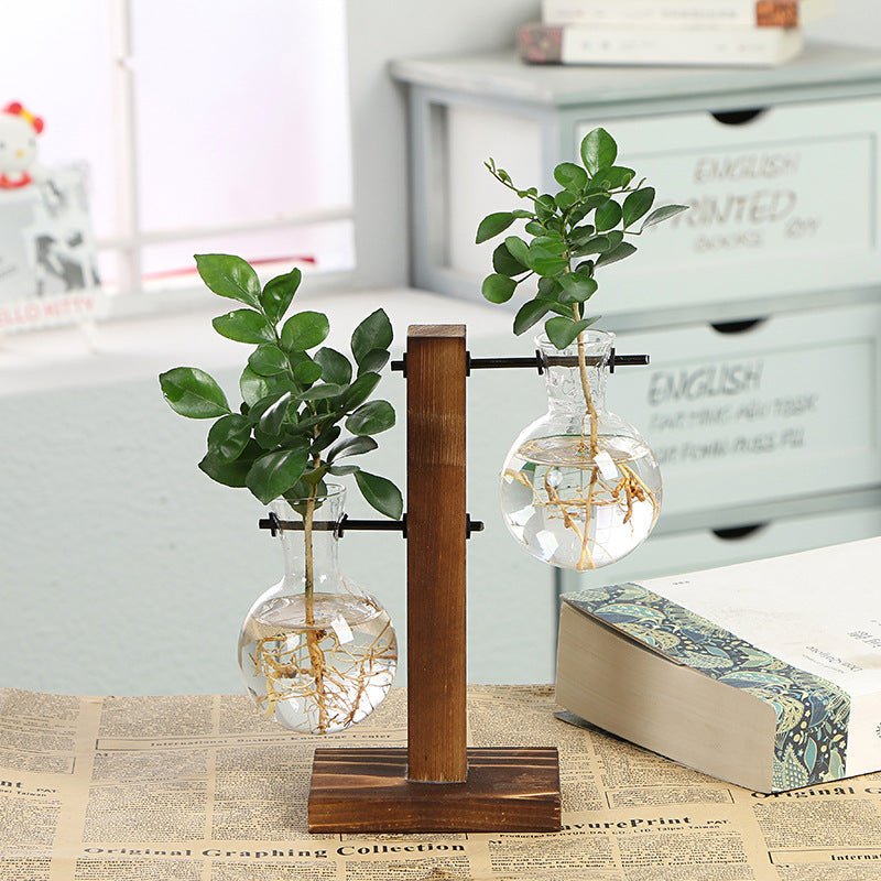 Creative Wooden Glass Bottle Plant Vase | Luxury Home Accessories | Heulog Glow