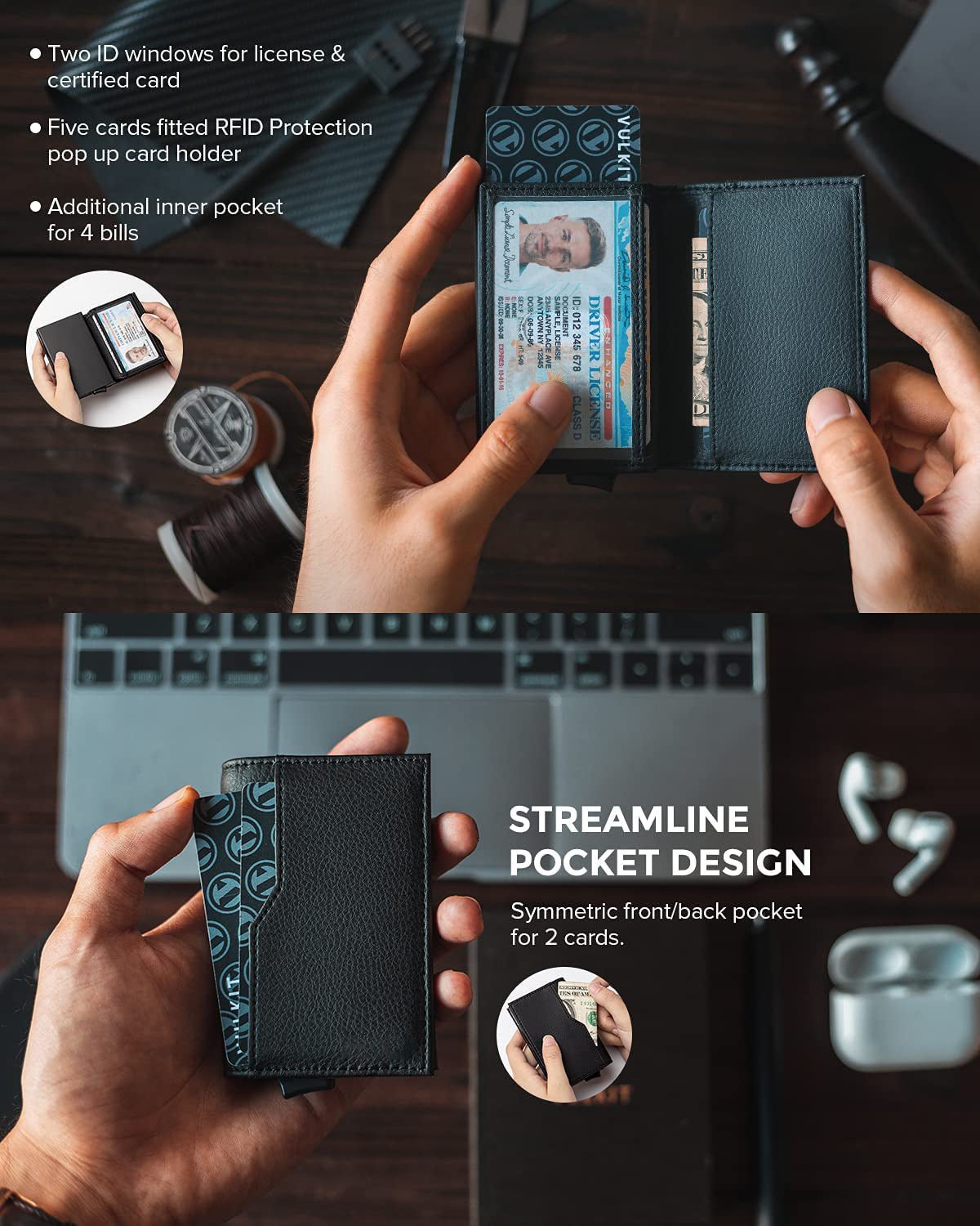 Credit Card Case With Double Id Window Rfid Blocking Automatic Leather Up Wallet | Luxury Home Accessories | Heulog Glow