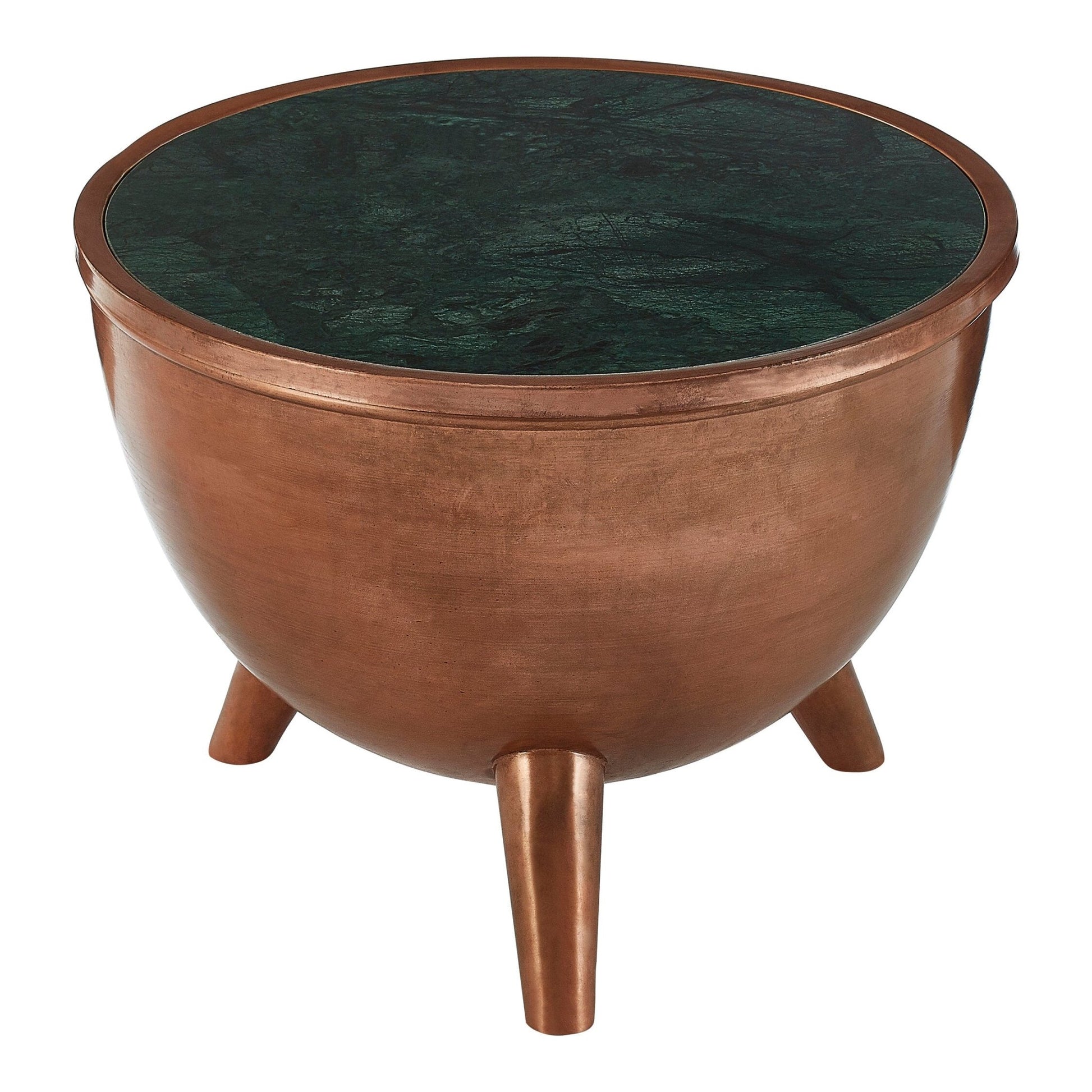 Crest Copper Bowl Shape Coffee Table with Green Marble | Luxury Home Accessories | Heulog Glow