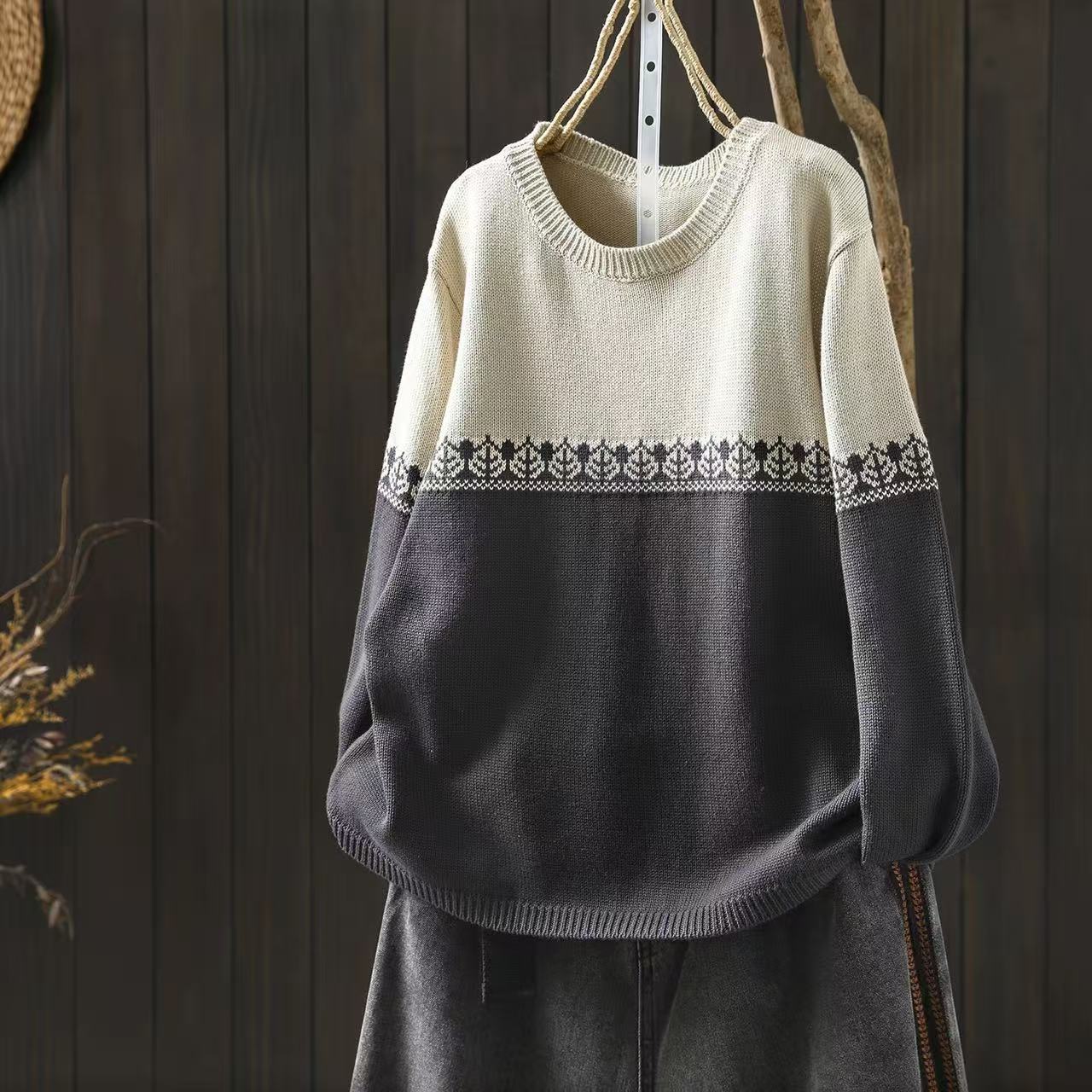 Crew-neck Preppy-style Cotton Knit Sweater Loose And Casual | Luxury Home Accessories | Heulog Glow