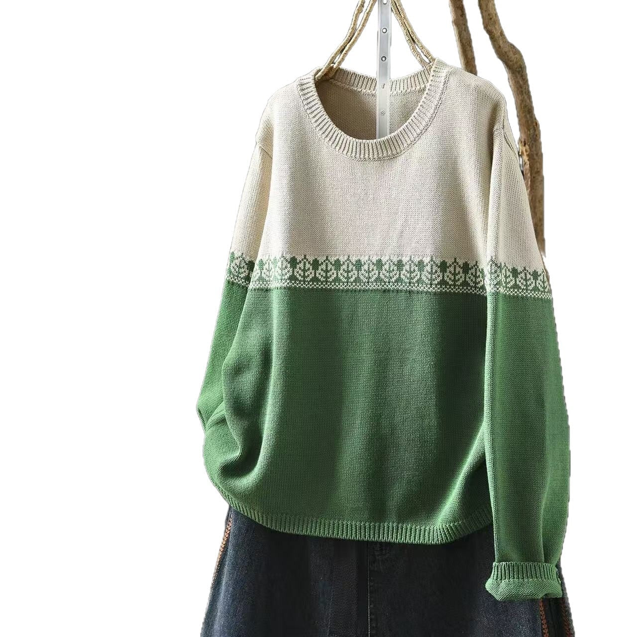 Crew-neck Preppy-style Cotton Knit Sweater Loose And Casual | Luxury Home Accessories | Heulog Glow