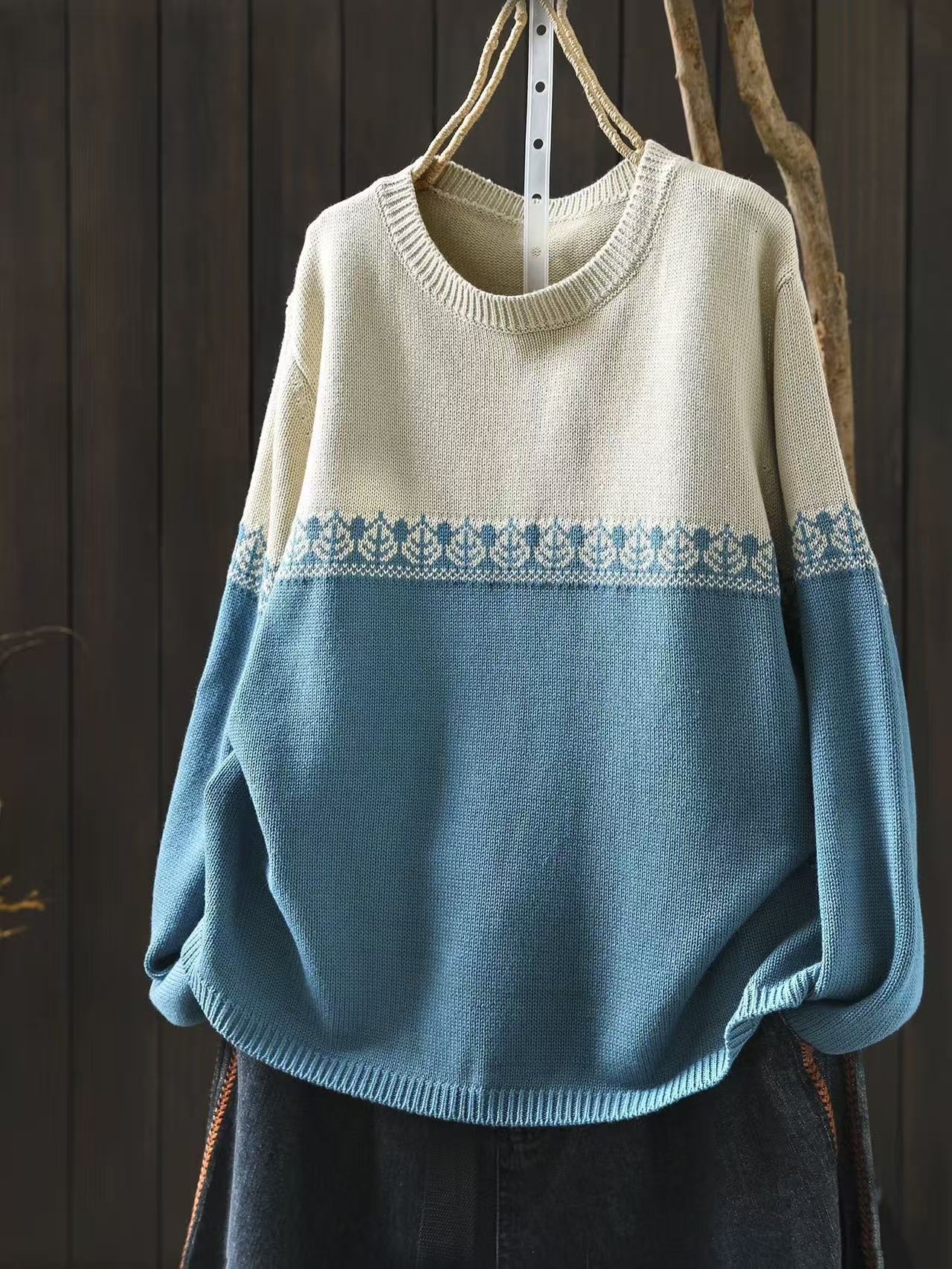 Crew-neck Preppy-style Cotton Knit Sweater Loose And Casual | Luxury Home Accessories | Heulog Glow