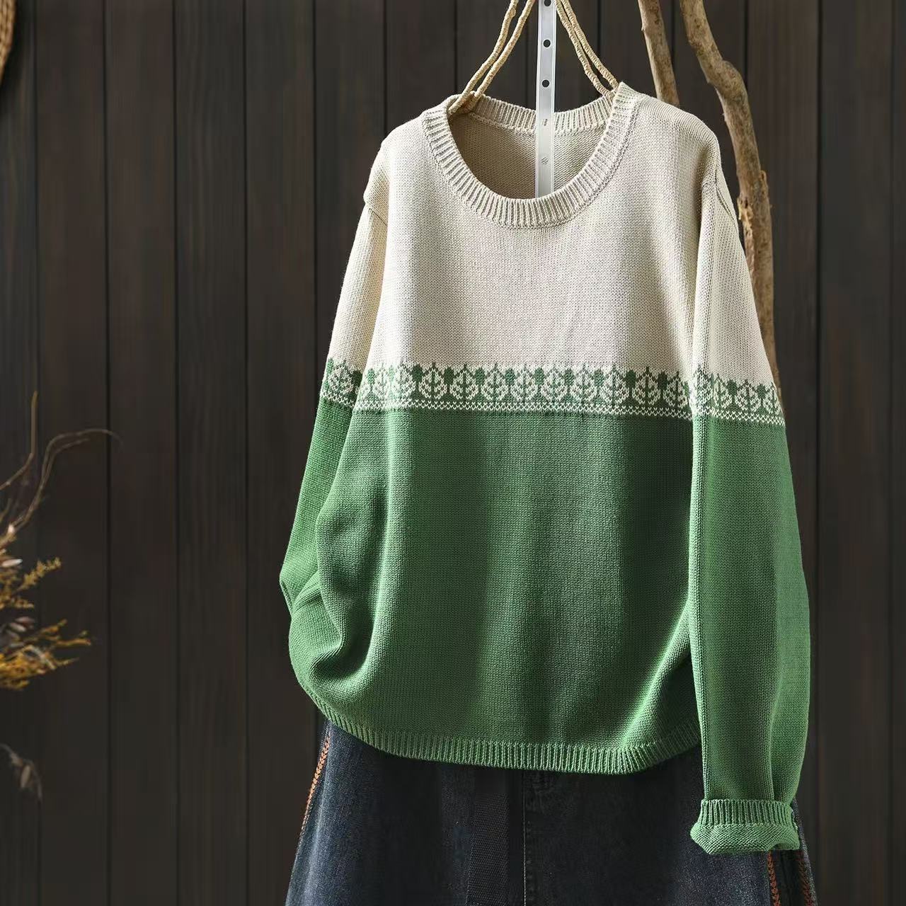 Crew-neck Preppy-style Cotton Knit Sweater Loose And Casual | Luxury Home Accessories | Heulog Glow