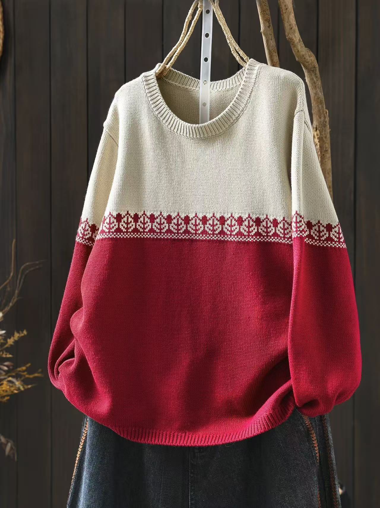 Crew-neck Preppy-style Cotton Knit Sweater Loose And Casual | Luxury Home Accessories | Heulog Glow