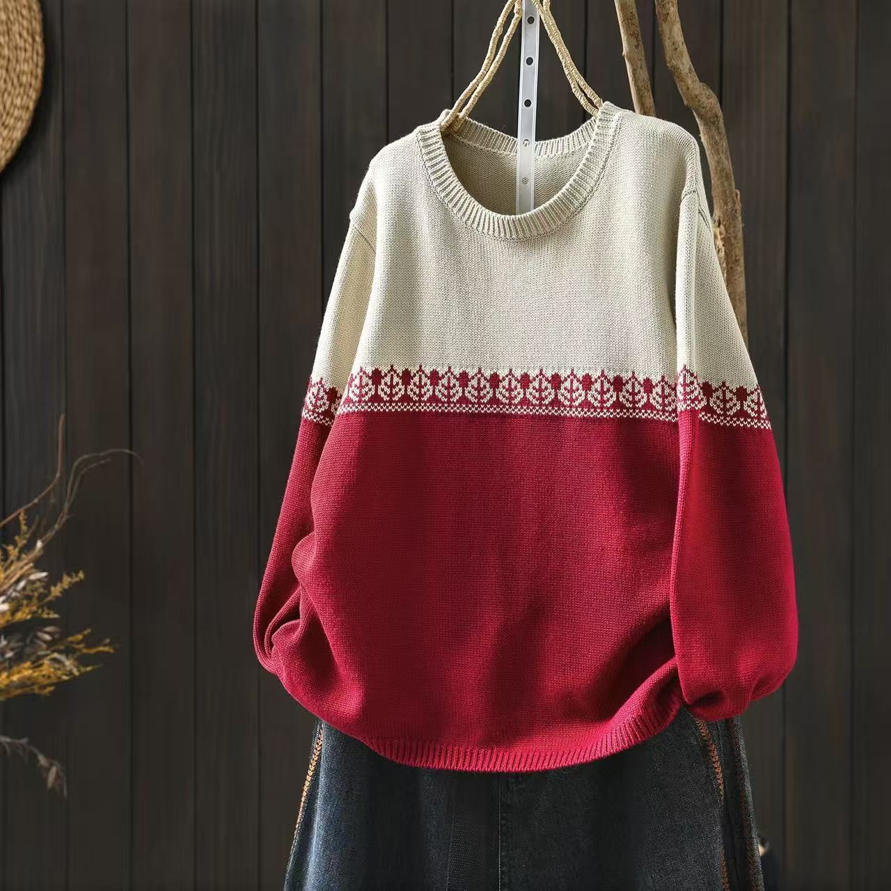 Crew-neck Preppy-style Cotton Knit Sweater Loose And Casual | Luxury Home Accessories | Heulog Glow