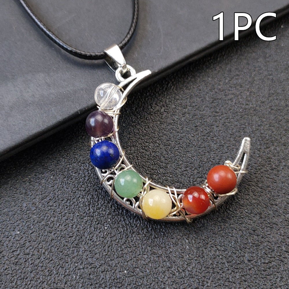Crystal Stone Seven Chakras Moon Pentagram Necklace | Luxury Home Accessories | Heulog Glow