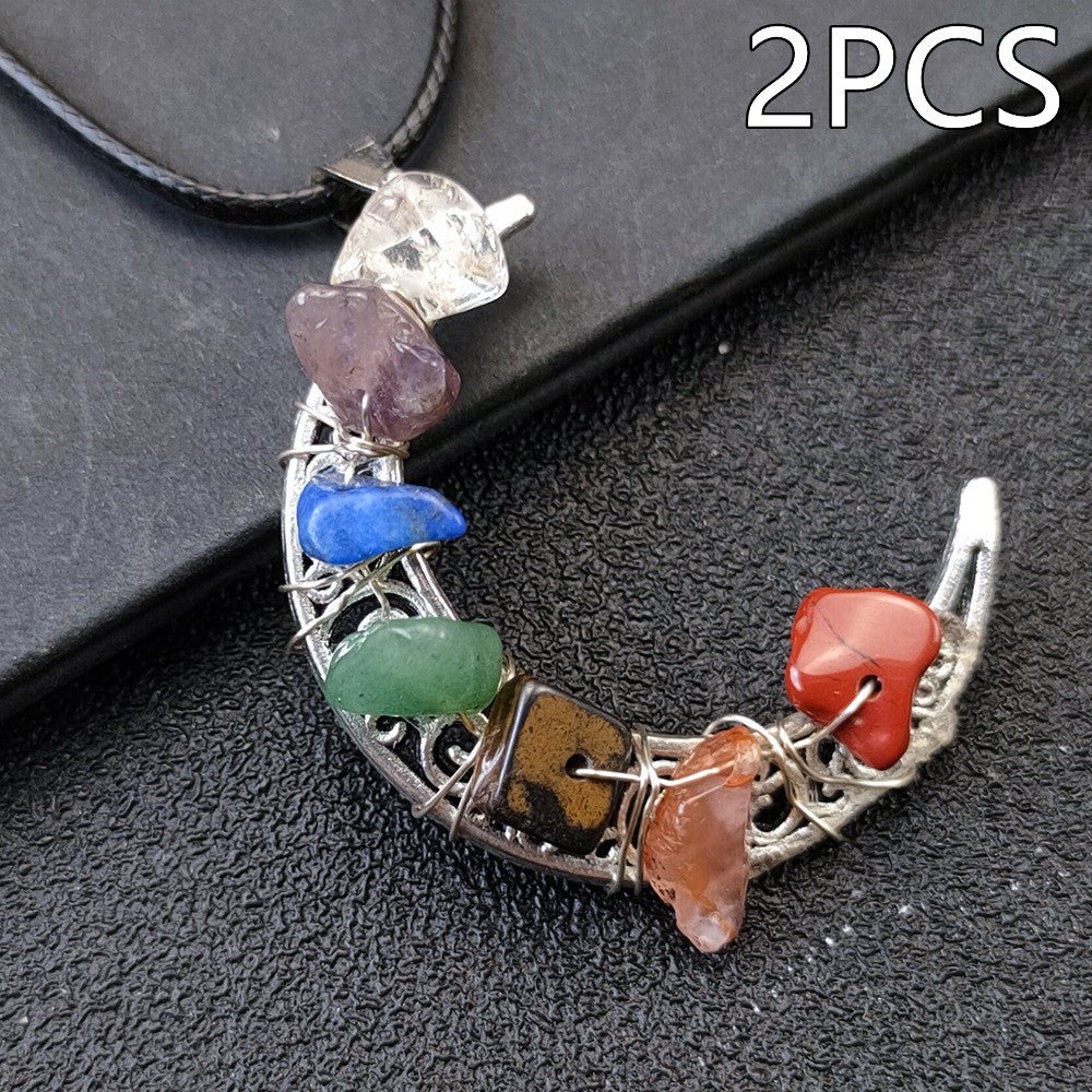 Crystal Stone Seven Chakras Moon Pentagram Necklace | Luxury Home Accessories | Heulog Glow