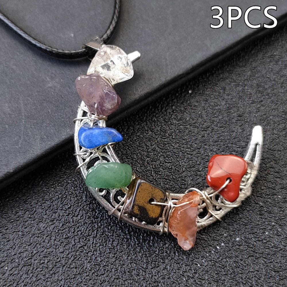 Crystal Stone Seven Chakras Moon Pentagram Necklace | Luxury Home Accessories | Heulog Glow