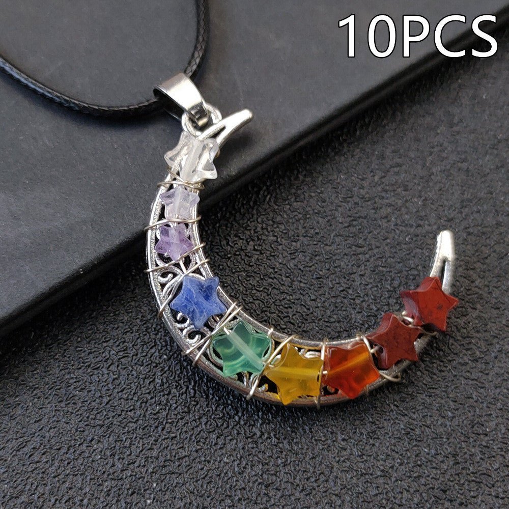Crystal Stone Seven Chakras Moon Pentagram Necklace | Luxury Home Accessories | Heulog Glow