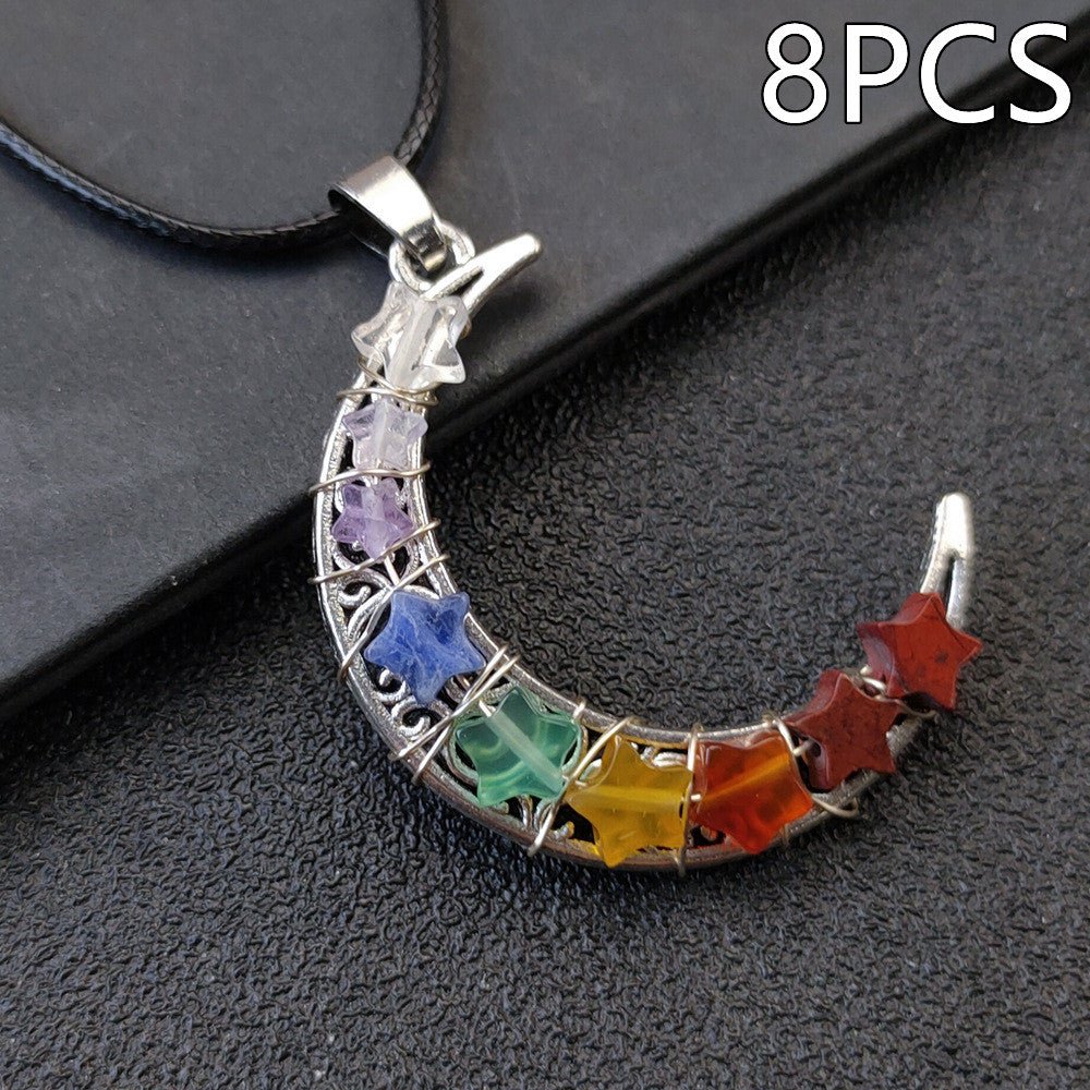 Crystal Stone Seven Chakras Moon Pentagram Necklace | Luxury Home Accessories | Heulog Glow