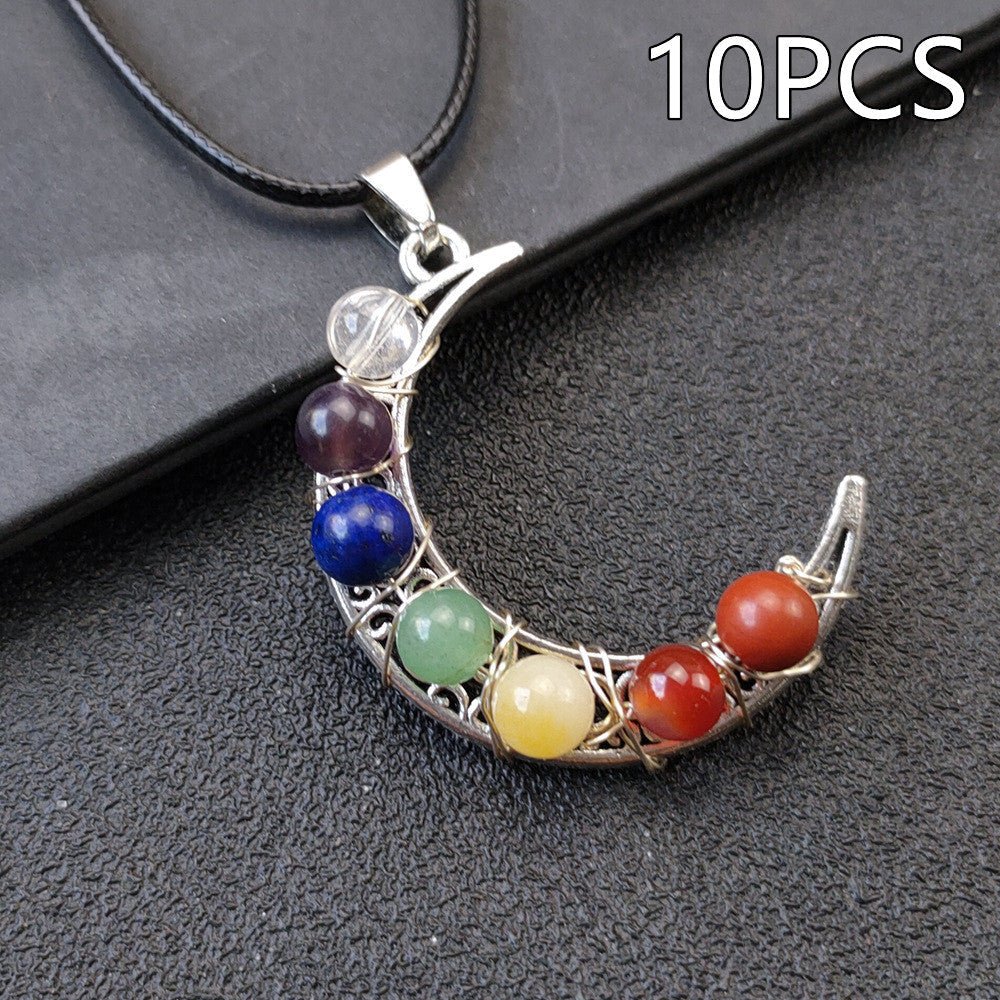 Crystal Stone Seven Chakras Moon Pentagram Necklace | Luxury Home Accessories | Heulog Glow