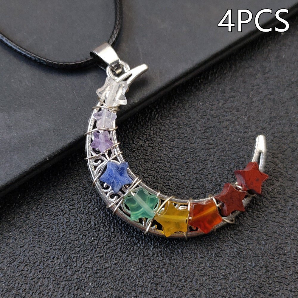 Crystal Stone Seven Chakras Moon Pentagram Necklace | Luxury Home Accessories | Heulog Glow