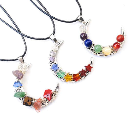 Crystal Stone Seven Chakras Moon Pentagram Necklace | Luxury Home Accessories | Heulog Glow