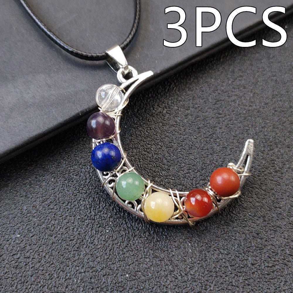 Crystal Stone Seven Chakras Moon Pentagram Necklace | Luxury Home Accessories | Heulog Glow