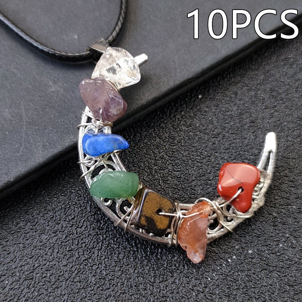 Crystal Stone Seven Chakras Moon Pentagram Necklace | Luxury Home Accessories | Heulog Glow