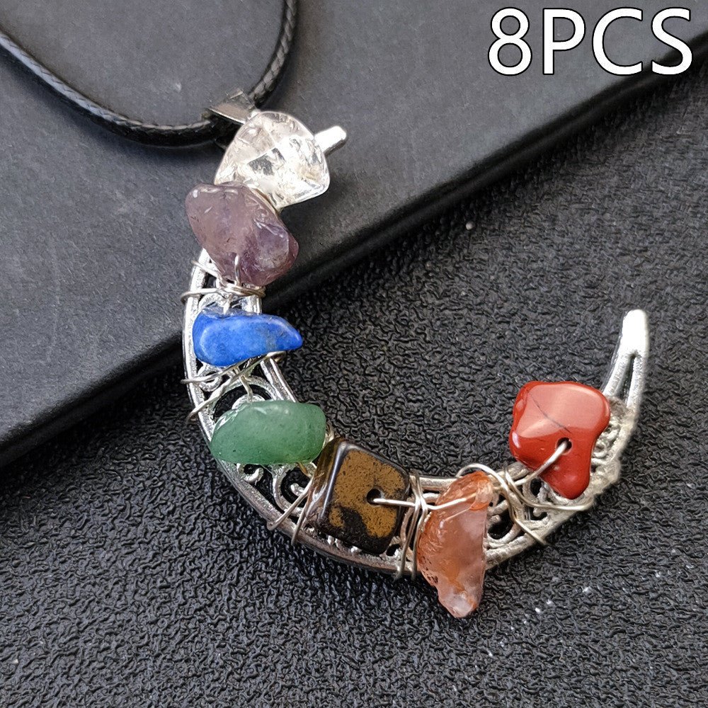Crystal Stone Seven Chakras Moon Pentagram Necklace | Luxury Home Accessories | Heulog Glow