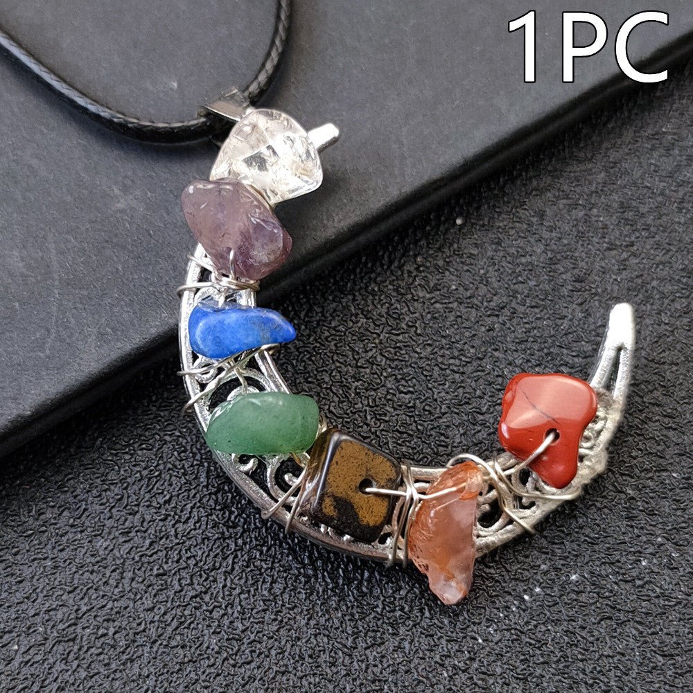 Crystal Stone Seven Chakras Moon Pentagram Necklace | Luxury Home Accessories | Heulog Glow