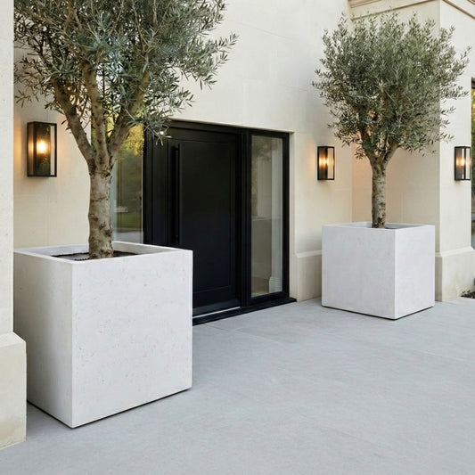 Cubrosa | White Mist – 100cm XXL Square Concrete Planter – 782L Large Outdoor Plant Pot