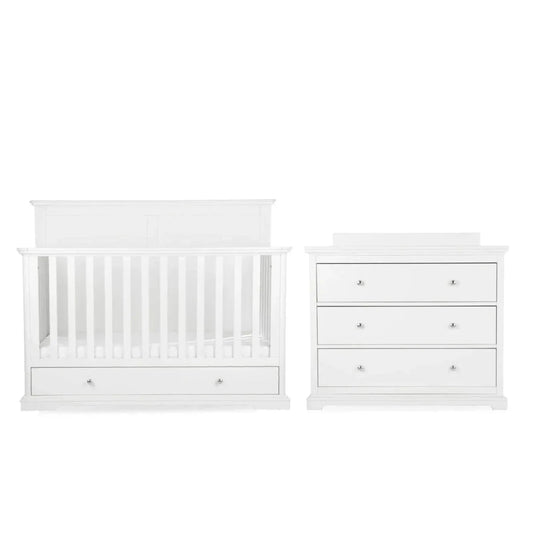 CuddleCo Beaumont Grand 2 Piece Nursery Furniture Set - White | Luxury Home Accessories | Heulog Glow