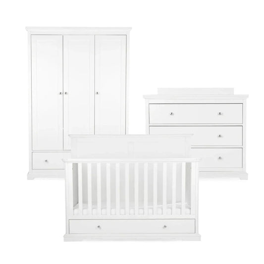 CuddleCo Beaumont Grand 3 Piece Nursery Furniture Set - White | Luxury Home Accessories | Heulog Glow