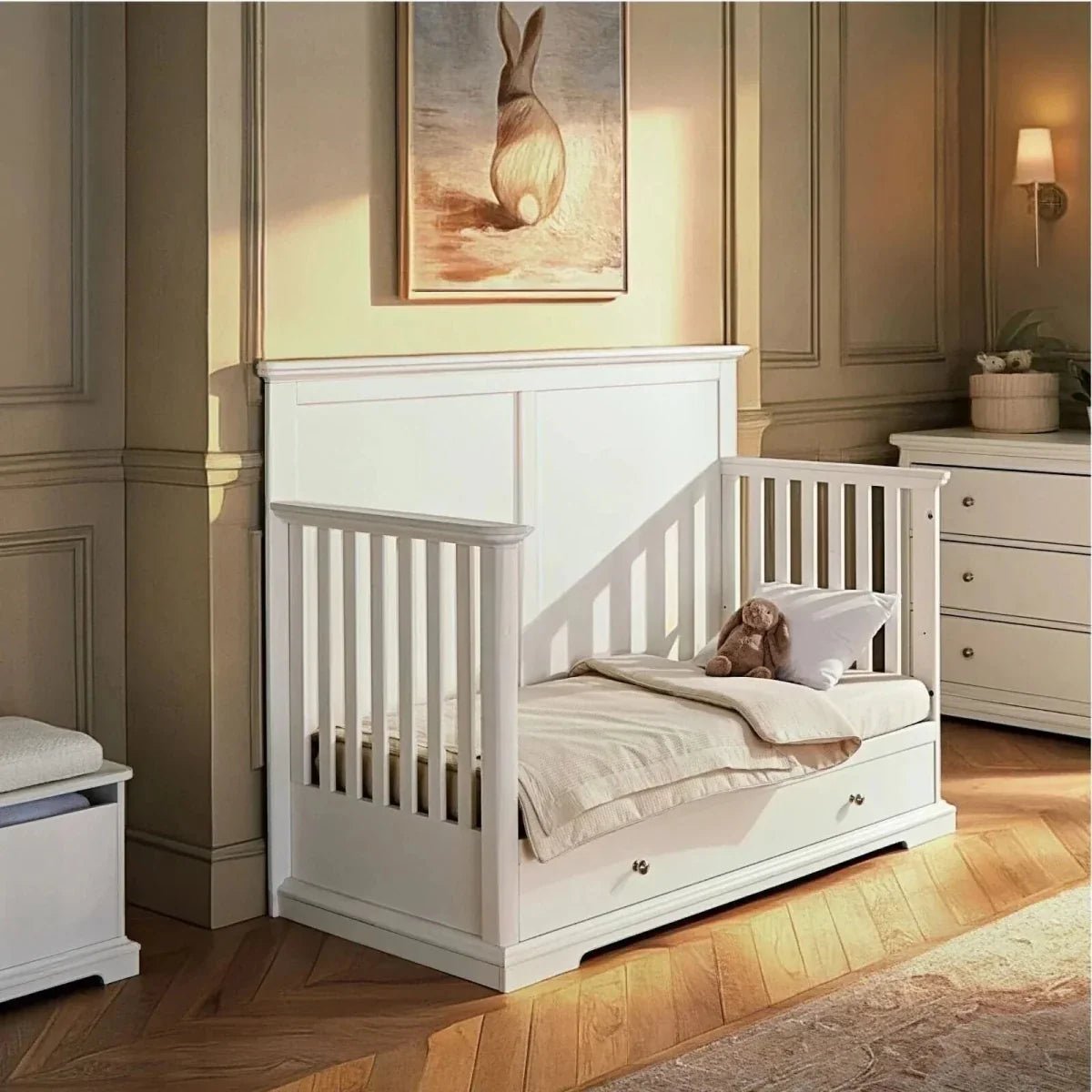 CuddleCo Beaumont Grand Cot Bed - White | Luxury Home Accessories | Heulog Glow