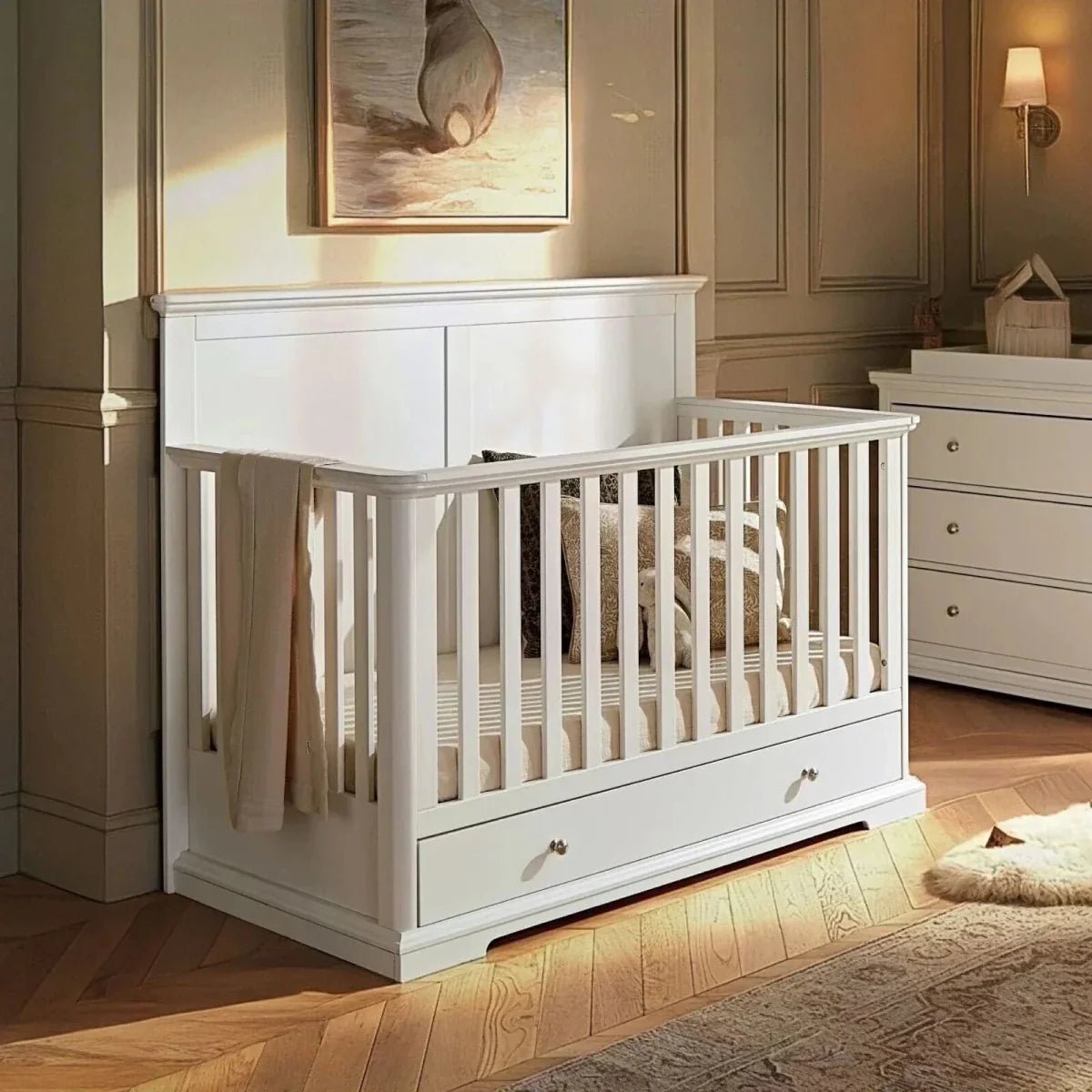 CuddleCo Beaumont Grand Cot Bed - White | Luxury Home Accessories | Heulog Glow