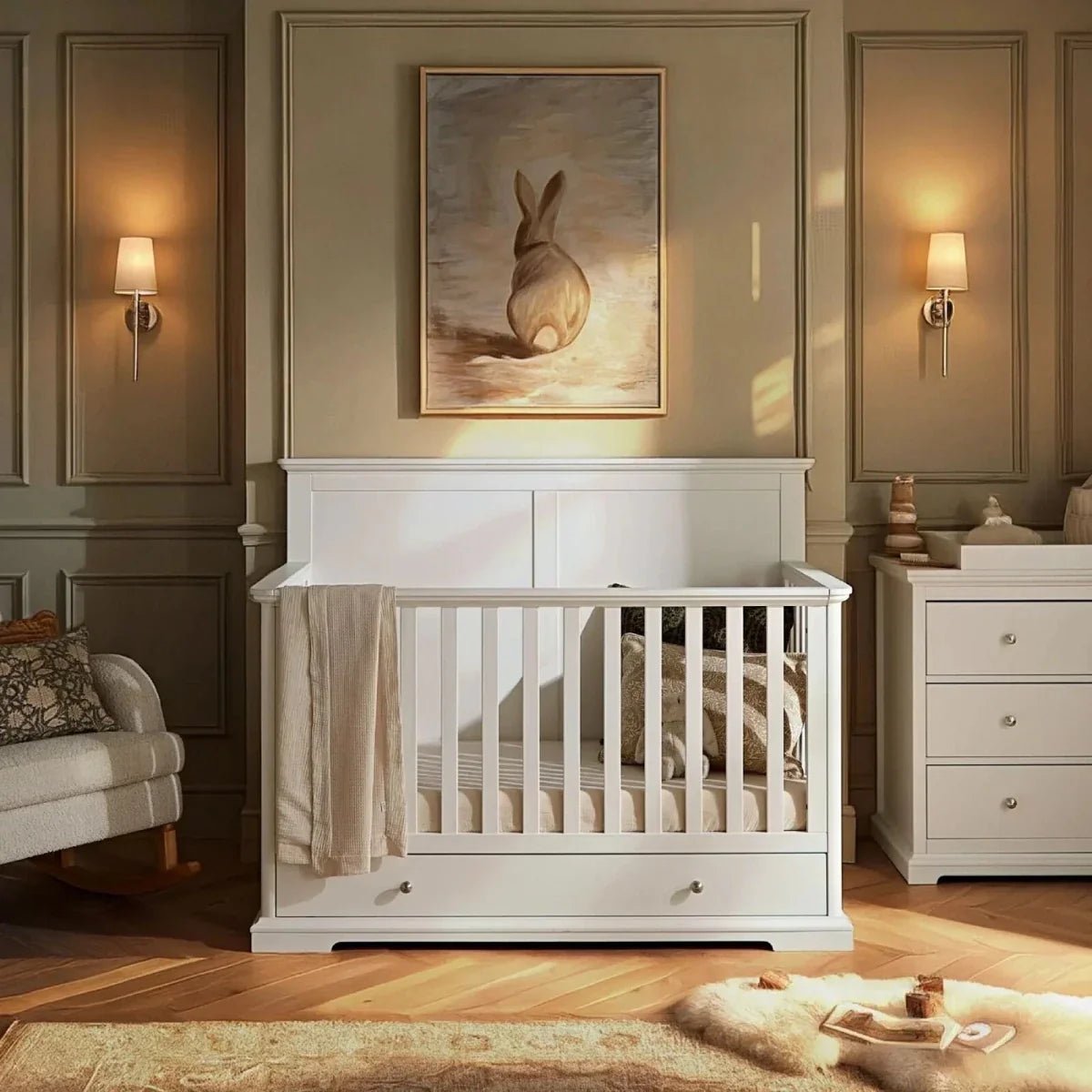 CuddleCo Beaumont Grand Cot Bed - White | Luxury Home Accessories | Heulog Glow