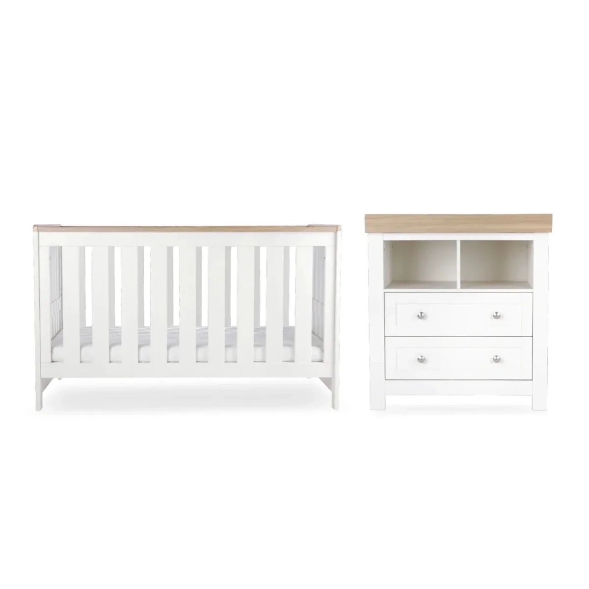 CuddleCo Burford 2 Piece Nursery Furniture Set - White/Oak | Luxury Home Accessories | Heulog Glow