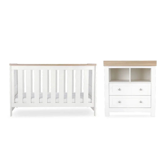 CuddleCo Burford 2 Piece Nursery Furniture Set - White/Oak | Luxury Home Accessories | Heulog Glow