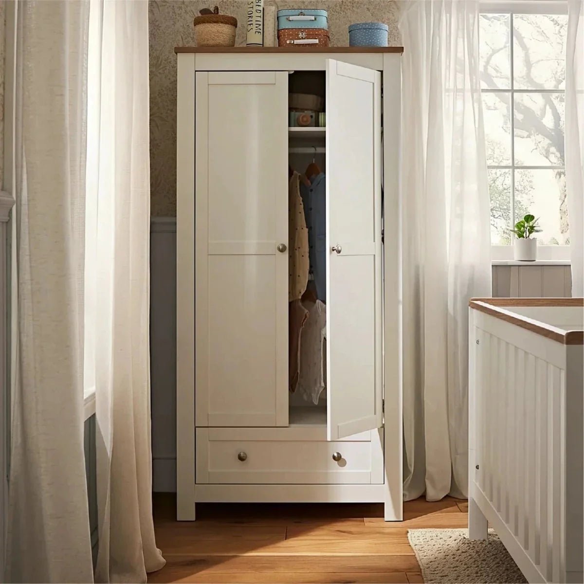 CuddleCo Burford 2 Piece Nursery Furniture Set - White/Oak | Luxury Home Accessories | Heulog Glow